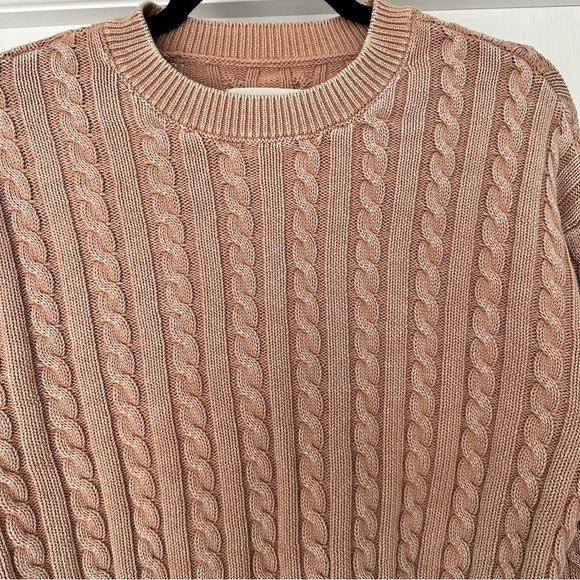 Aerie Mini Cable Cropped Crew Neck Sweater Beach Dune Size Large - Picture 4 of 11